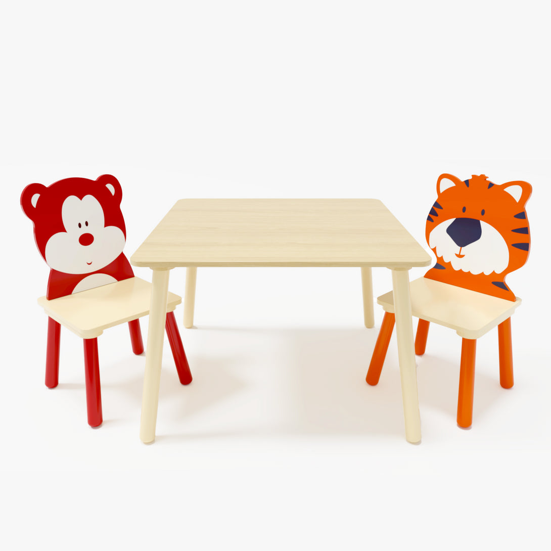 Animal Designed Kid’s Wooden Table with 2 Chair Set Activity Play Table Set (Bear, Tiger)_4