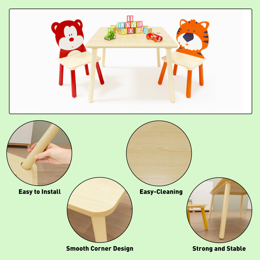 Animal Designed Kid’s Wooden Table with 2 Chair Set Activity Play Table Set (Bear, Tiger)_8