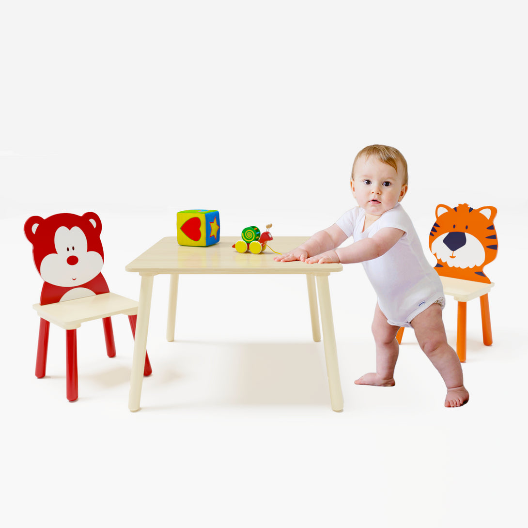 Animal Designed Kid’s Wooden Table with 2 Chair Set Activity Play Table Set (Bear, Tiger)_6