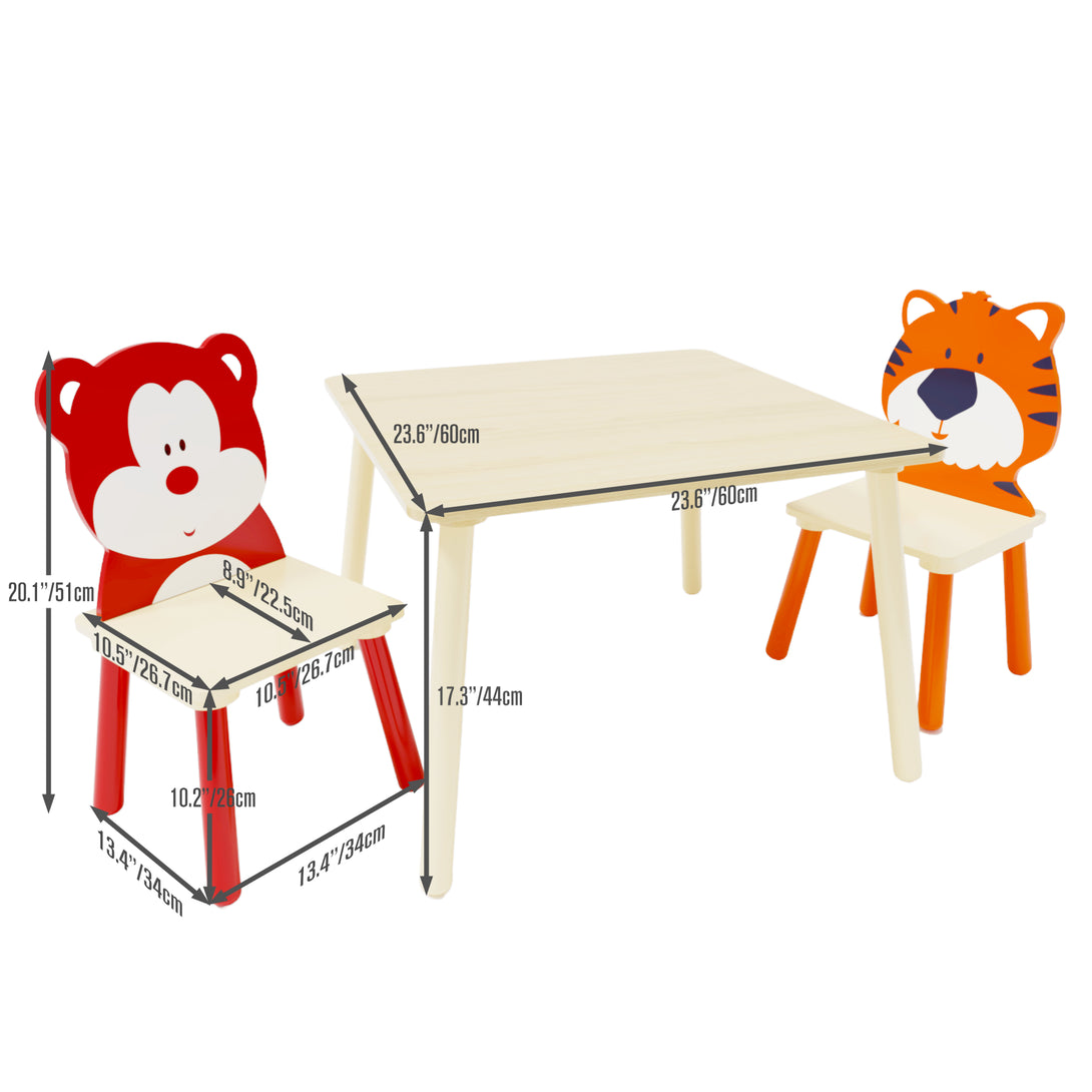 Animal Designed Kid’s Wooden Table with 2 Chair Set Activity Play Table Set (Bear, Tiger)_7