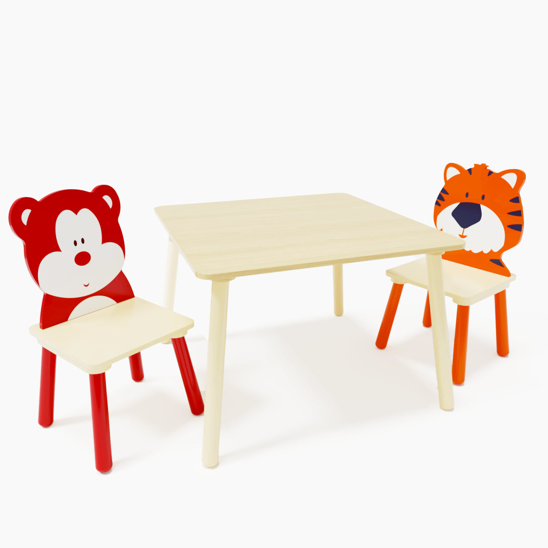 Animal Designed Kid’s Wooden Table with 2 Chair Set Activity Play Table Set (Bear, Tiger)_5