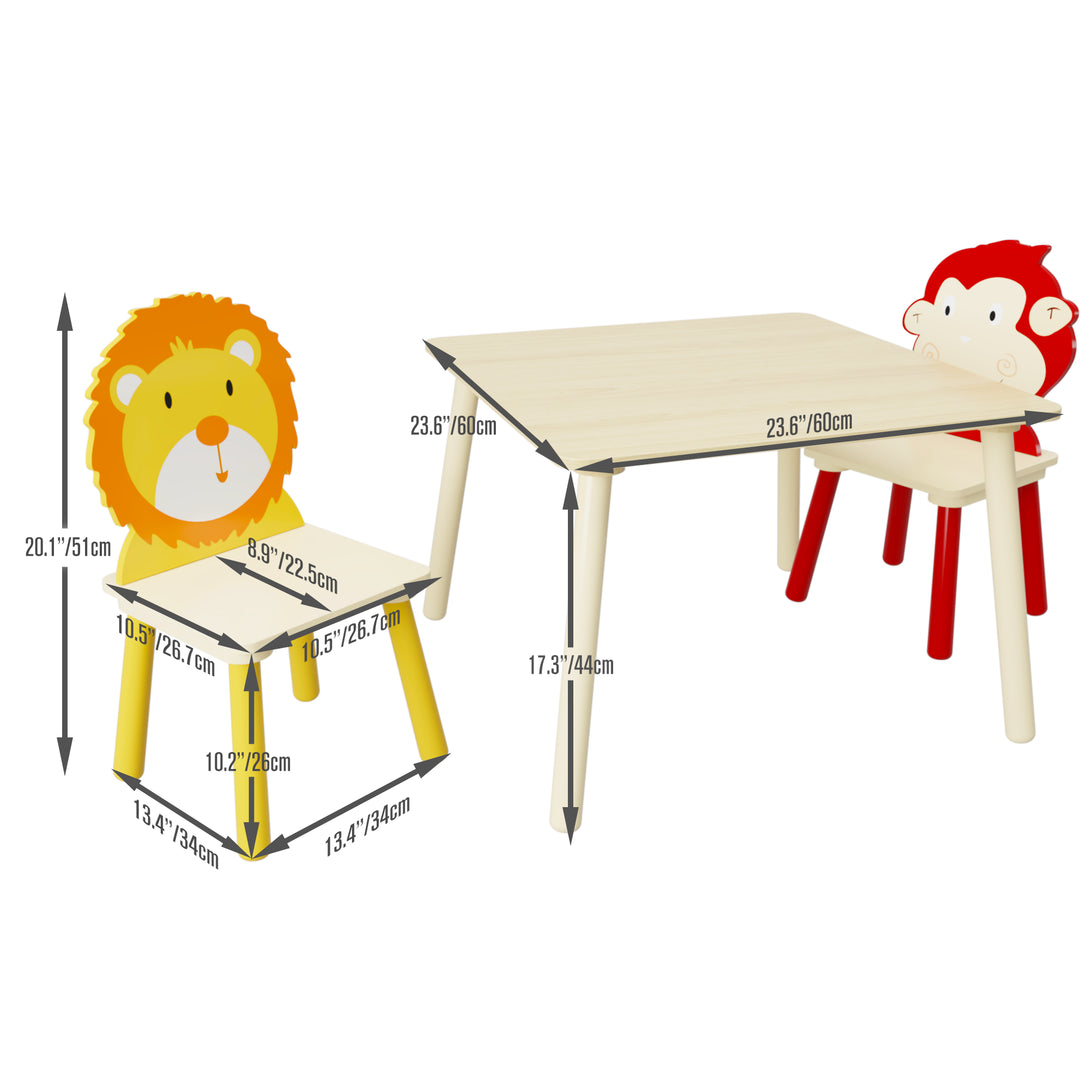 Animal Designed Kid’s Wooden Table with 2 Chair Set Activity Play Table Set (Lion, Monkey)_4