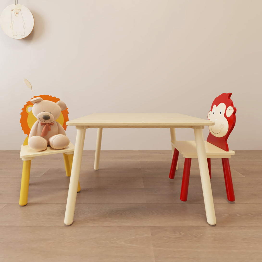 Animal Designed Kid’s Wooden Table with 2 Chair Set Activity Play Table Set (Lion, Monkey)_10