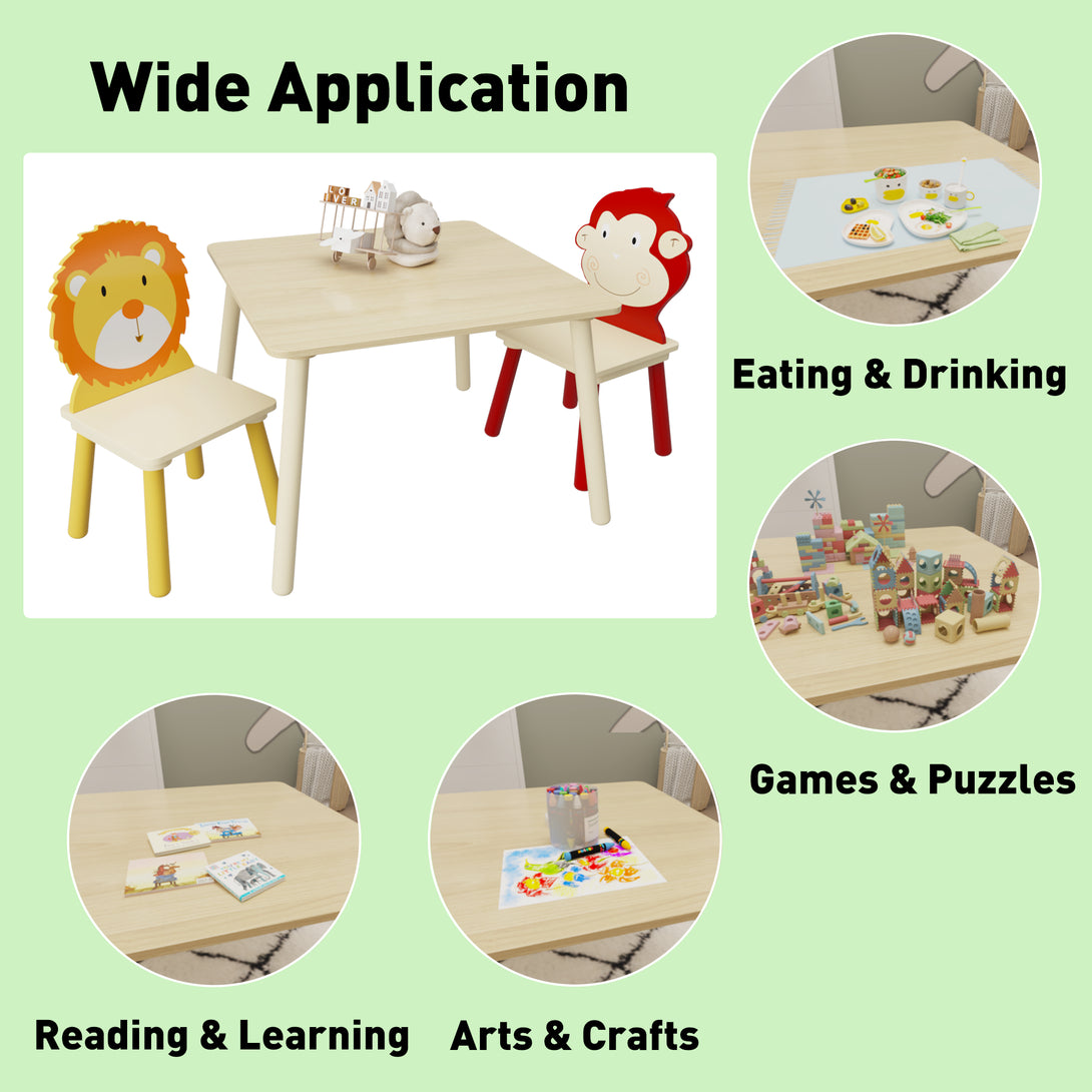 Animal Designed Kid’s Wooden Table with 2 Chair Set Activity Play Table Set (Lion, Monkey)_9