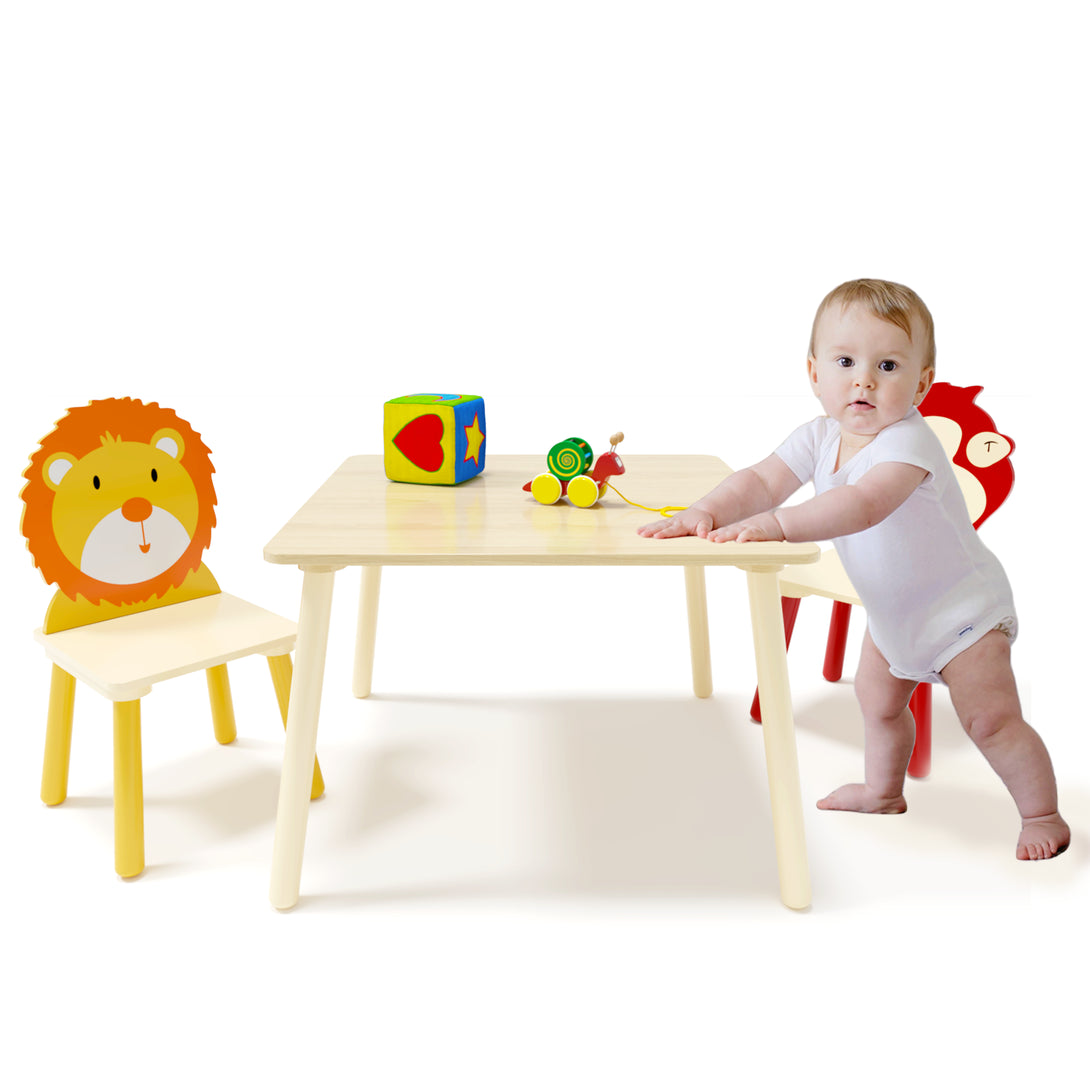 Animal Designed Kid’s Wooden Table with 2 Chair Set Activity Play Table Set (Lion, Monkey)_6