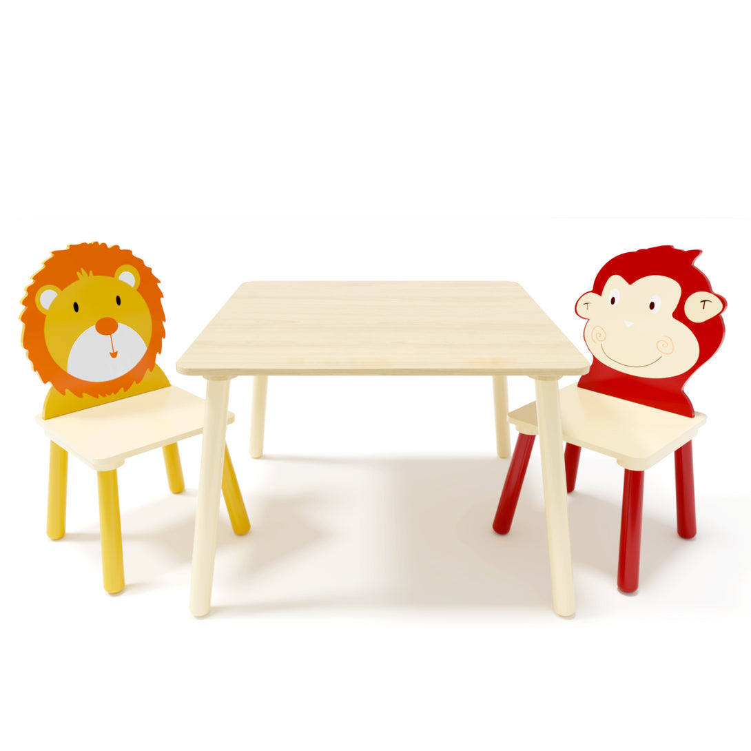 Animal Designed Kid’s Wooden Table with 2 Chair Set Activity Play Table Set (Lion, Monkey)_5