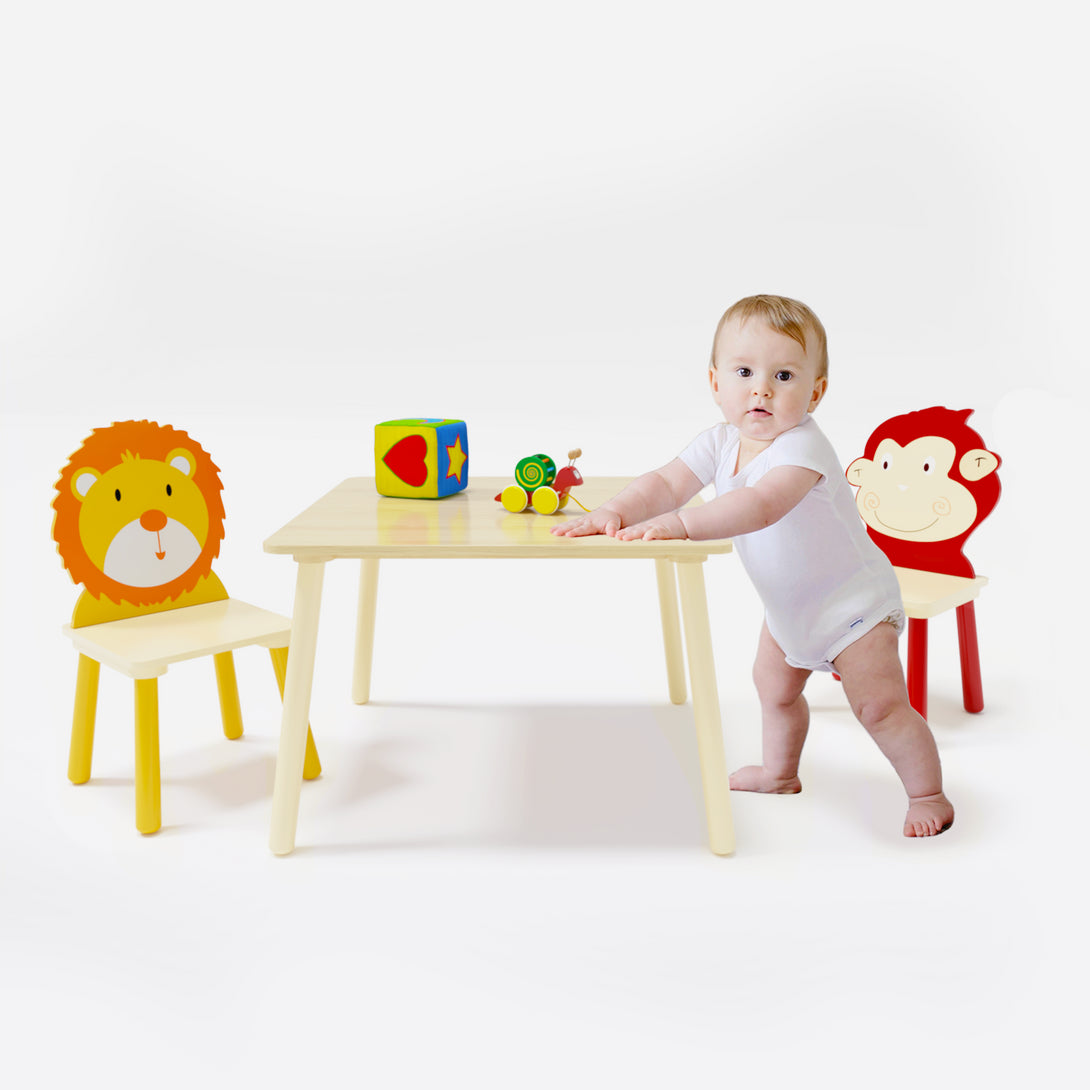 Animal Designed Kid’s Wooden Table with 2 Chair Set Activity Play Table Set (Lion, Monkey)_7