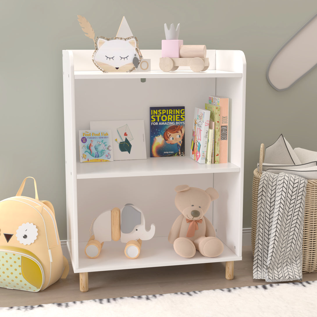 3-Tier Kid’s Bookcase Book Display Shelf and Cabinet Organizer- White_4