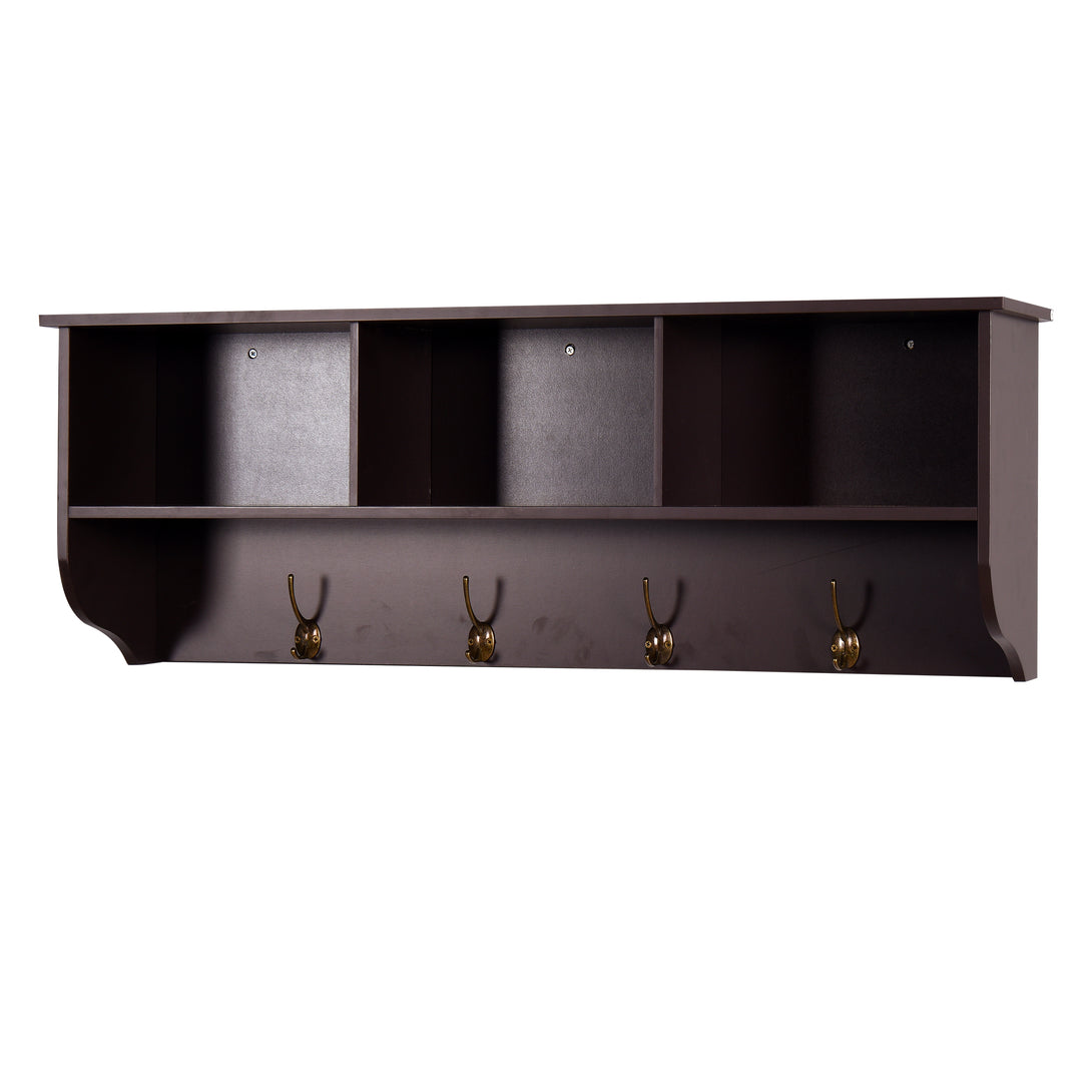 Entryway Wall Mounted Coat Rack with 4 Dual Hooks Wooden Shelf- Espresso_4