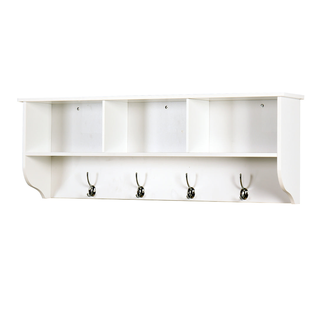 Entryway Wall Mounted Coat Rack with 4 Dual Hooks Wooden Shelf- White_4