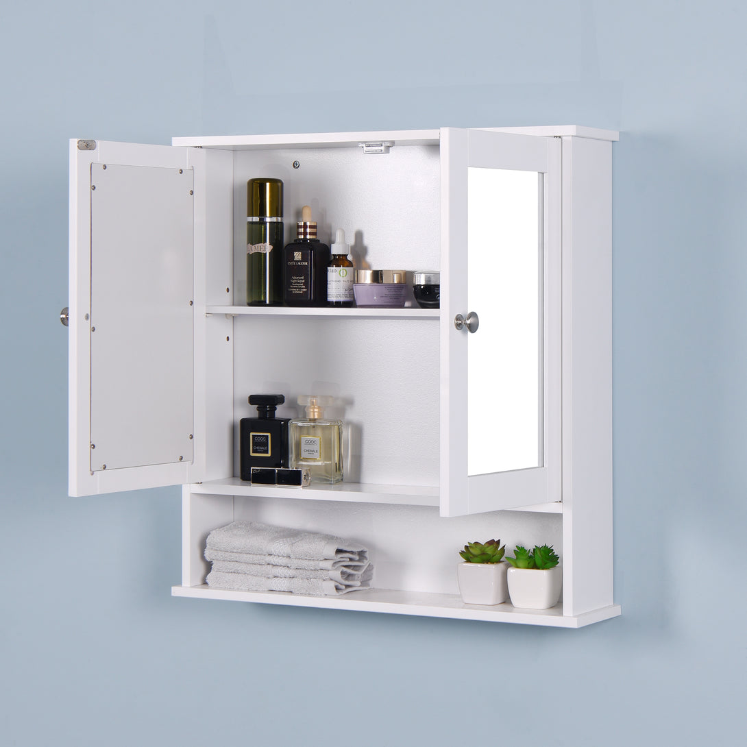 Wall Mounted Bathroom Cabinet with 2 Mirror Doors and Adjustable Shelf- White_1