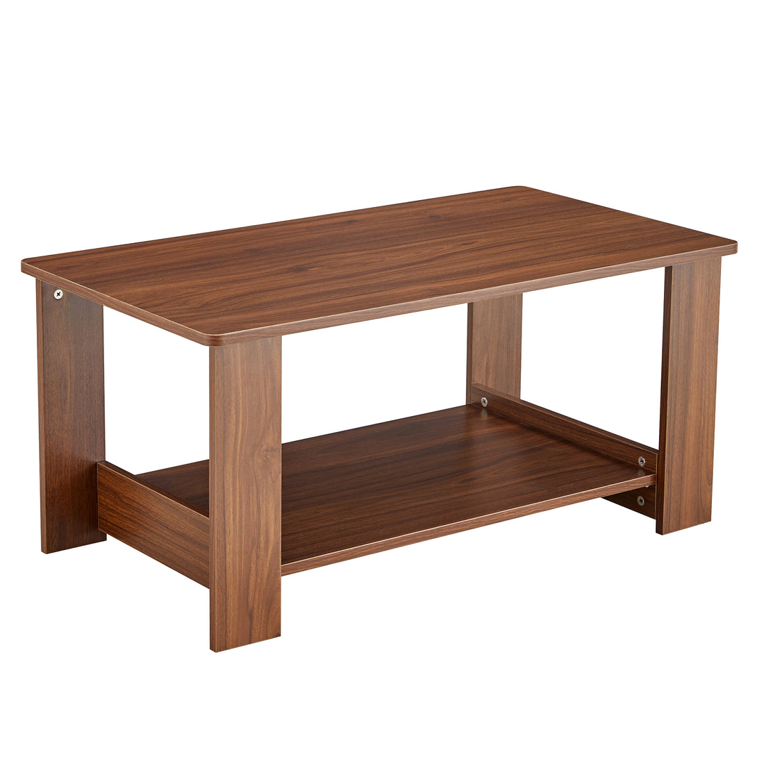 Modern Minimalist Double Layered Rectangular Wooden Coffee Table- Walnut_17