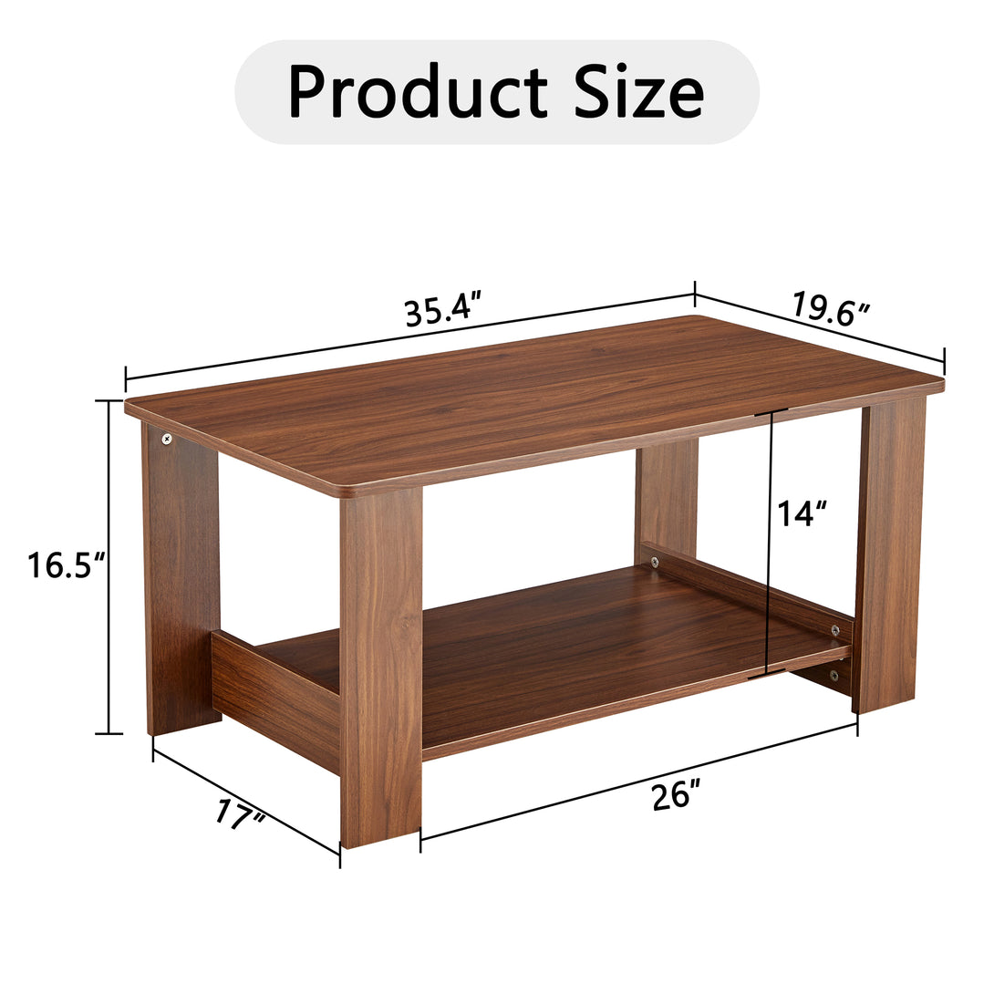 Modern Minimalist Double Layered Rectangular Wooden Coffee Table- Walnut_19