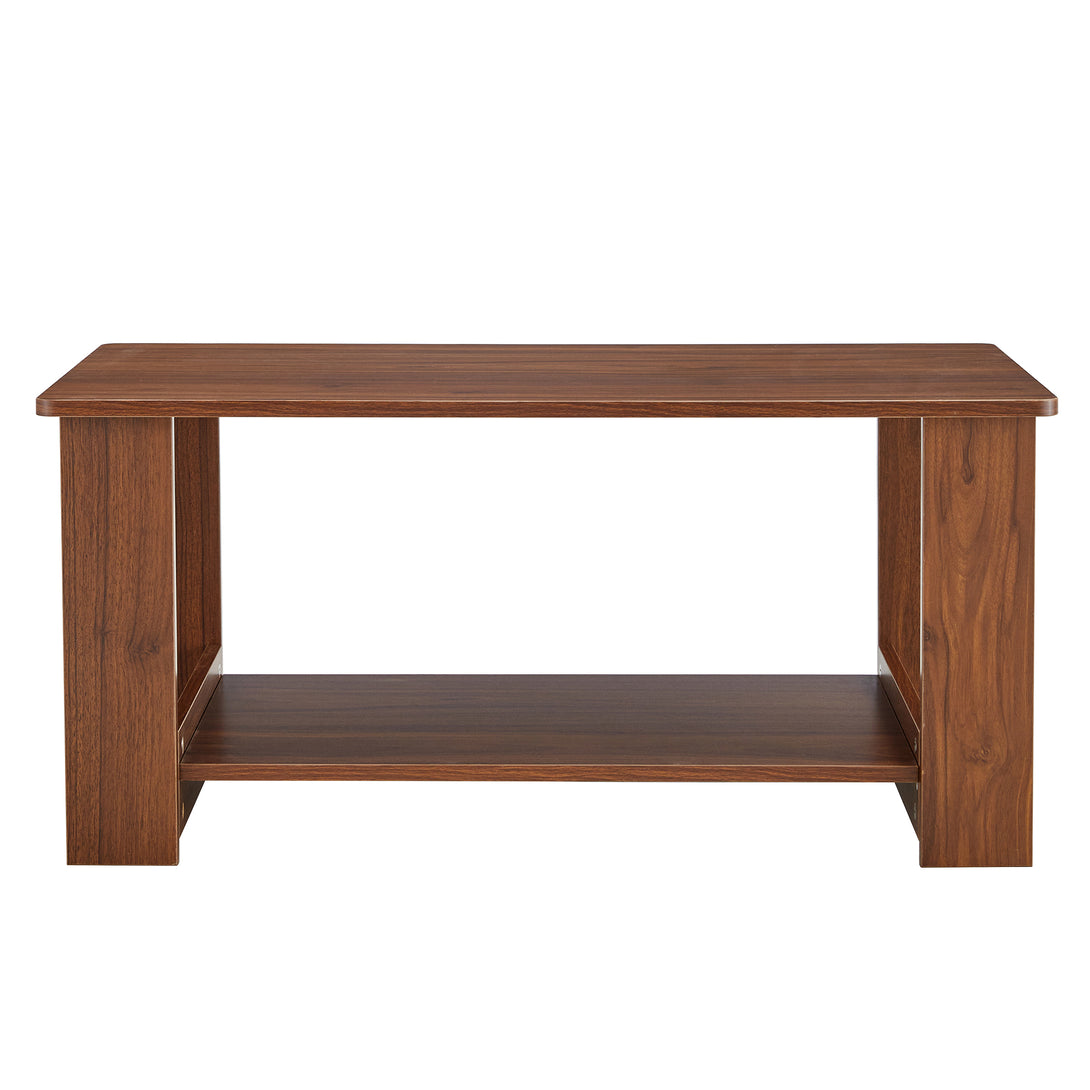 Modern Minimalist Double Layered Rectangular Wooden Coffee Table- Walnut_15