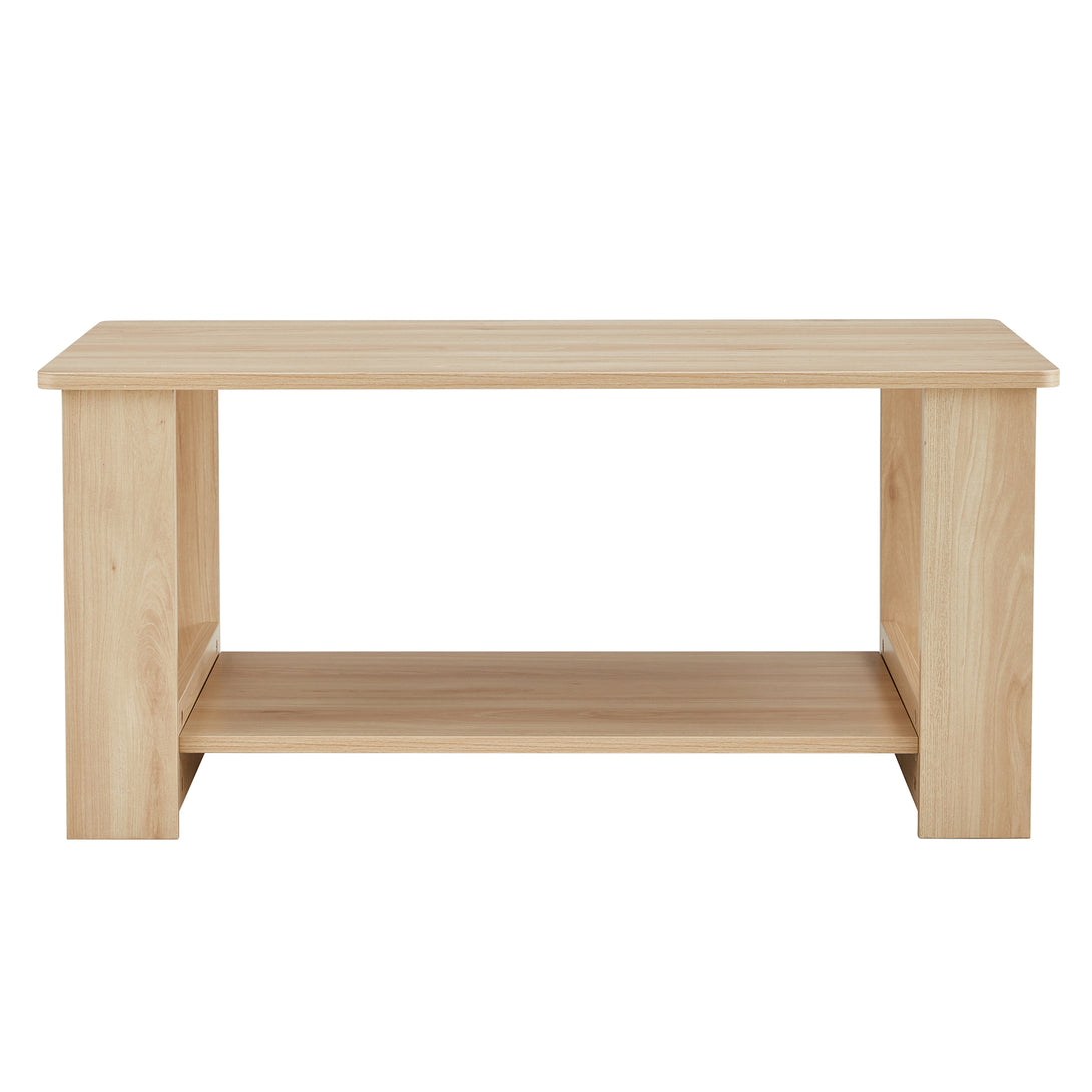 Modern Minimalist Double Layered Rectangular Wooden Coffee Table- Natural Wood_16