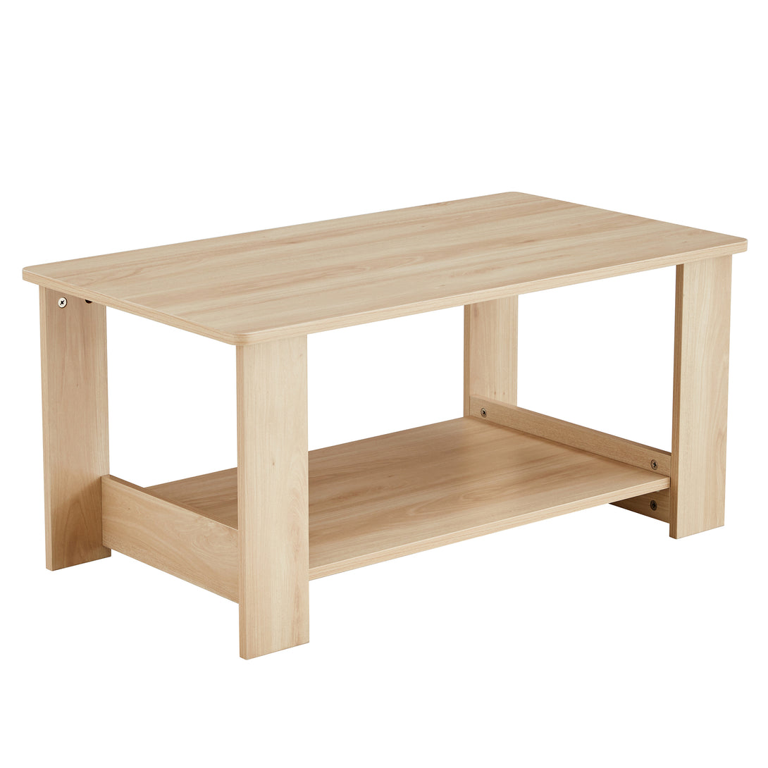 Modern Minimalist Double Layered Rectangular Wooden Coffee Table- Natural Wood_17