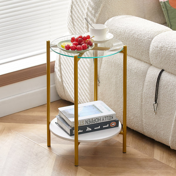 2 Layered Indoor and Outdoor Metal Coffee Table for Home and Office- Transparent, Wooden_0