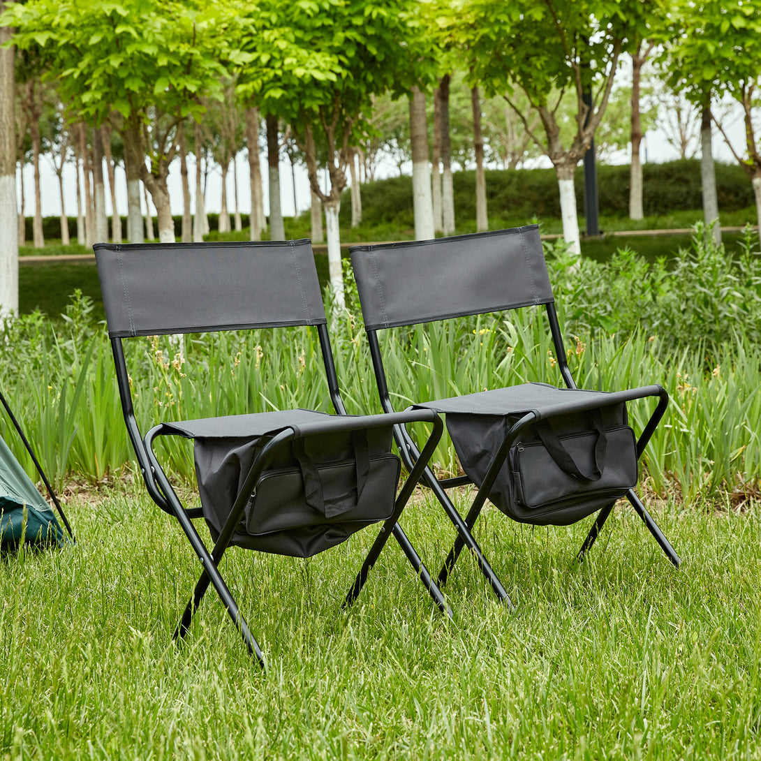 2 Pcs/Set Portable Folding Outdoor Camping Chair with Storage Bag- Grey_2