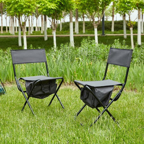 2 Pcs/Set Portable Folding Outdoor Camping Chair with Storage Bag- Grey_0