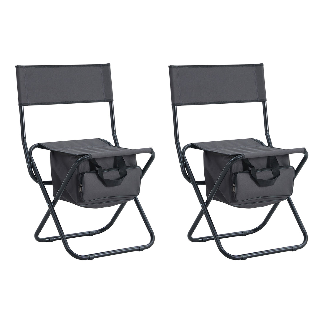 2 Pcs/Set Portable Folding Outdoor Camping Chair with Storage Bag- Grey_4