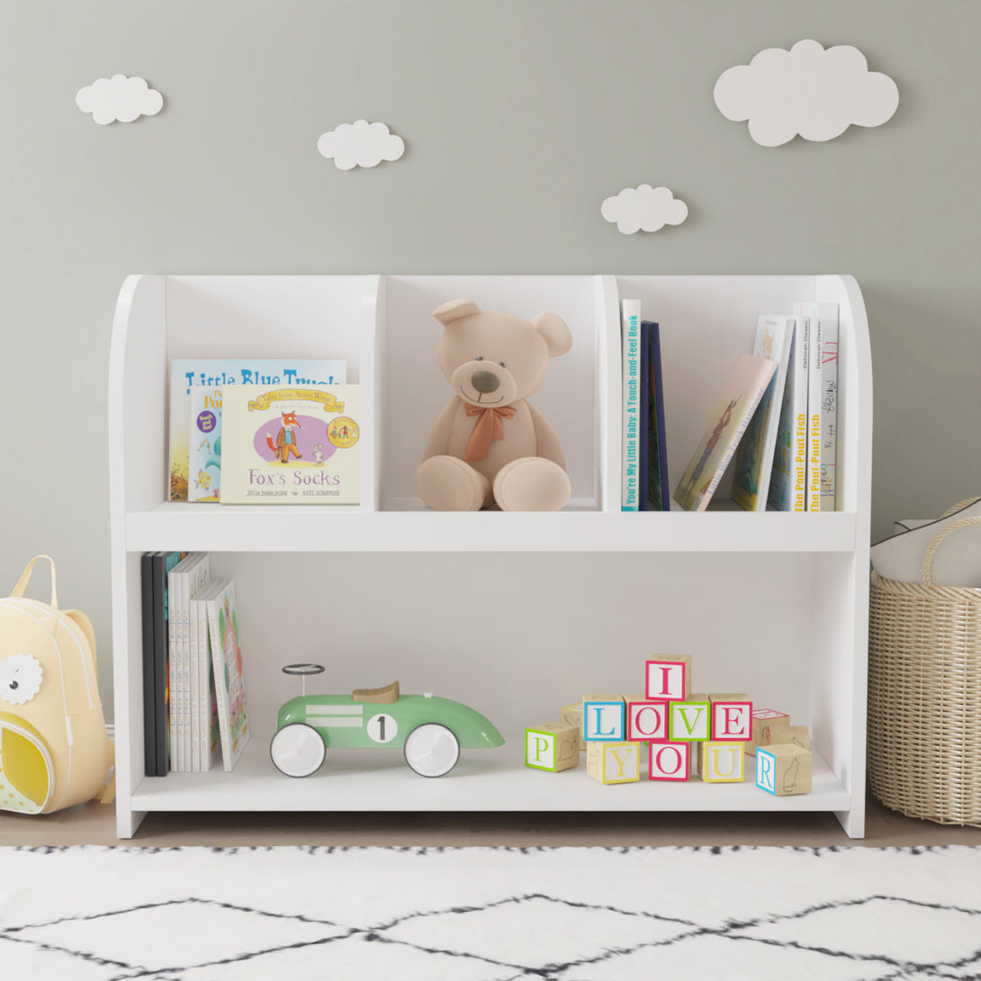 4 Compartment Children’s Bookcase and Playroom Storage Bookshelf- White_1