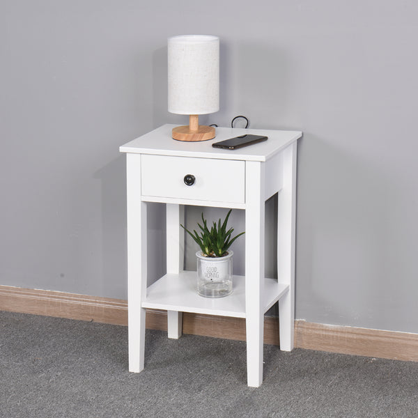 Floor Standing Mini Storage Table with Drawer for Room and Bathroom- White_0