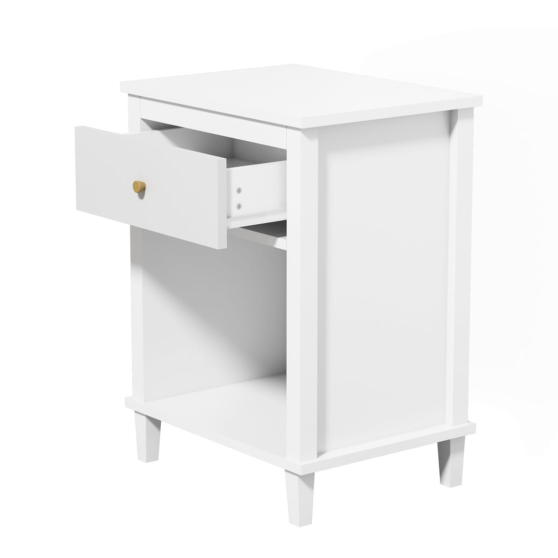 Wooden Nightstand with One Drawer and Open Shelf for Bedroom- White_7