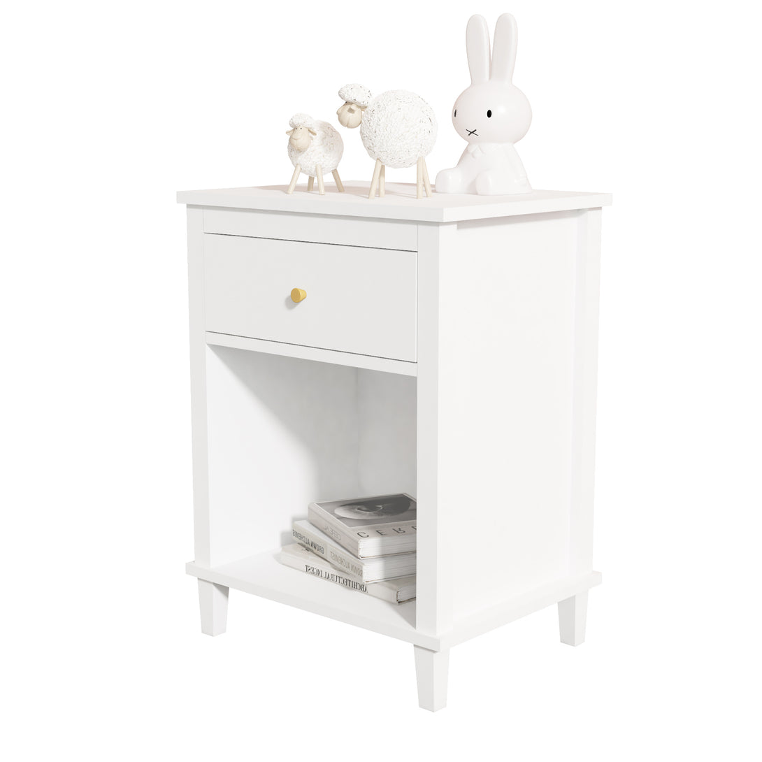 Wooden Nightstand with One Drawer and Open Shelf for Bedroom- White_4