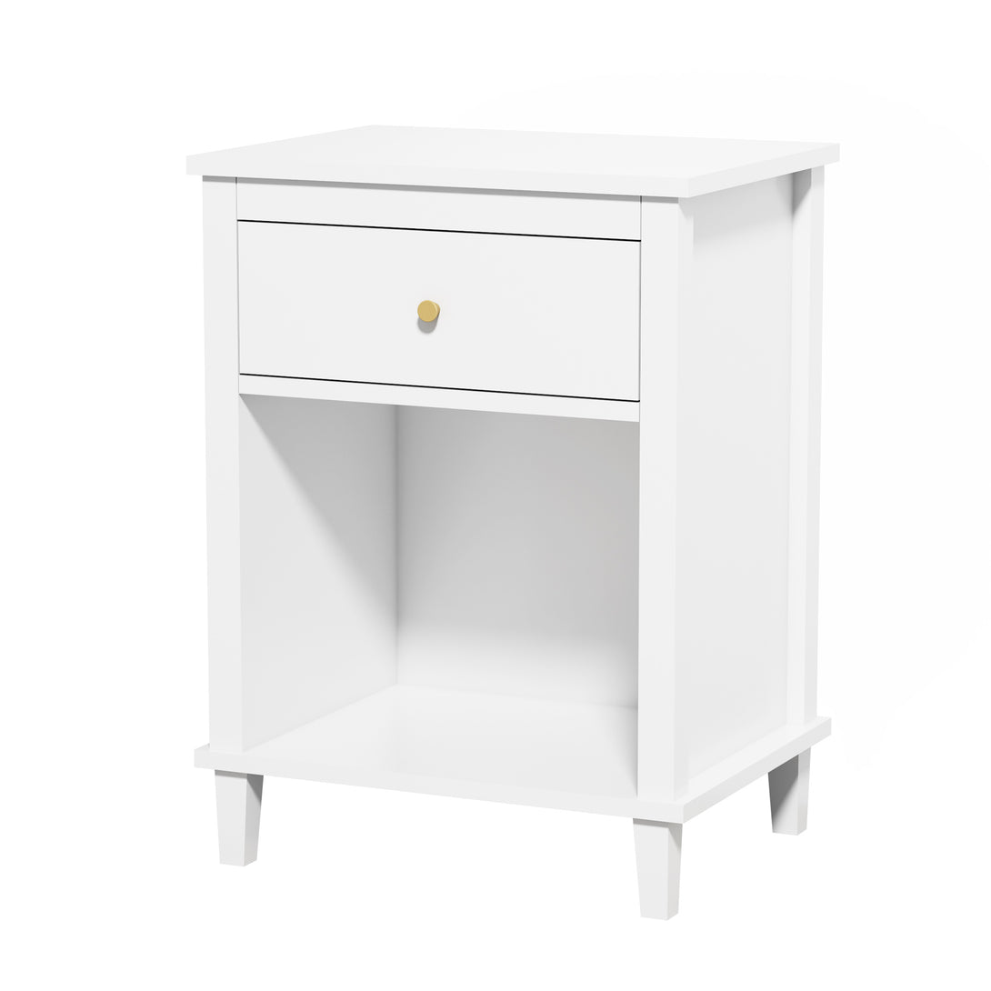 Wooden Nightstand with One Drawer and Open Shelf for Bedroom- White_5