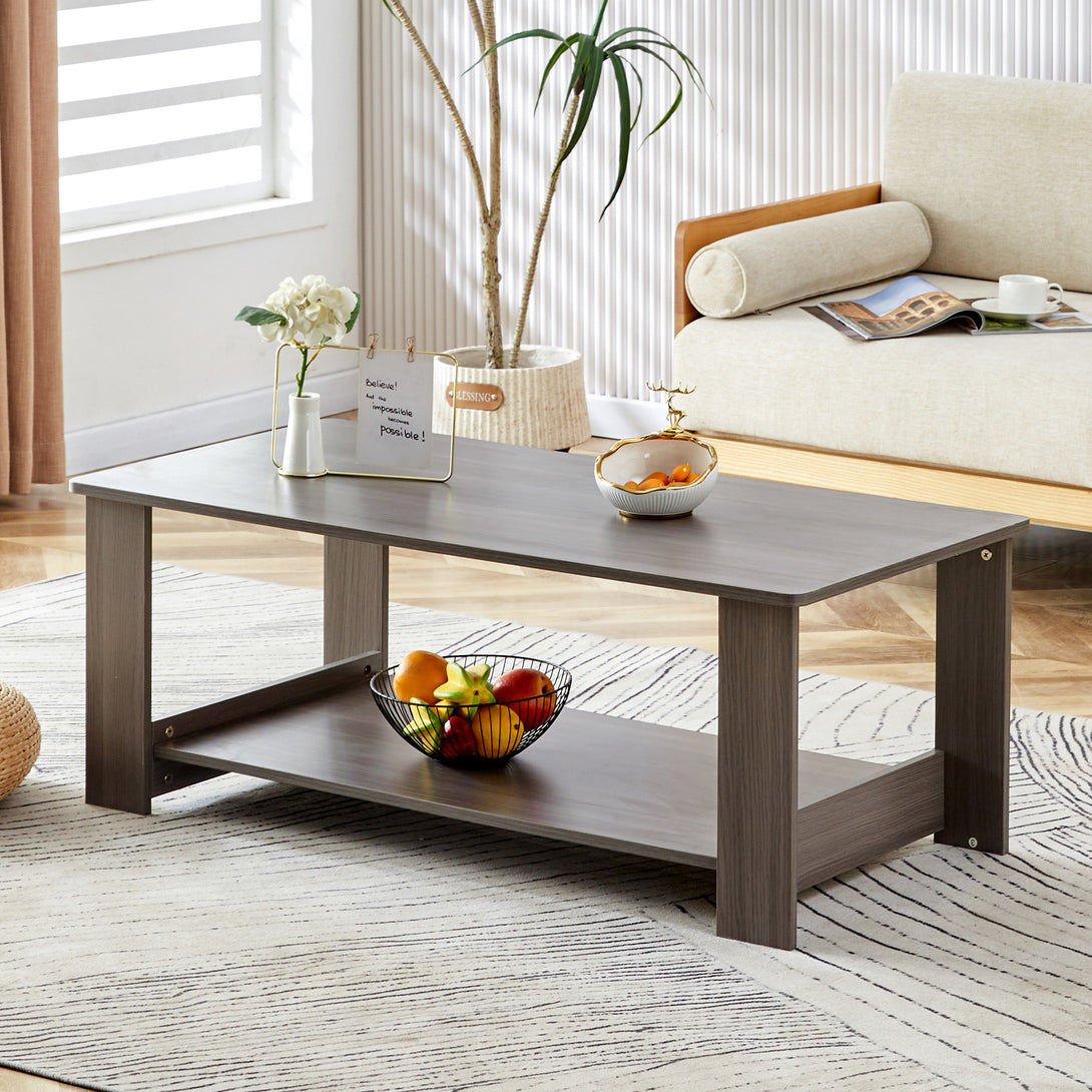 Textured Living Room Center Coffee Table for Home and Office with Storage- Gray_3