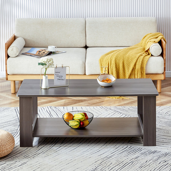 Textured Living Room Center Coffee Table for Home and Office with Storage- Gray_0