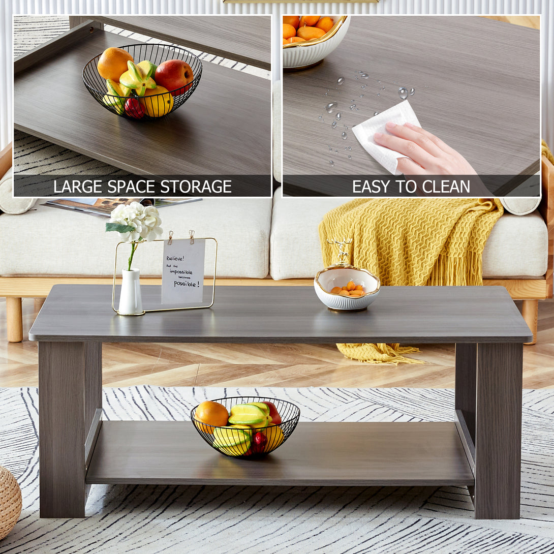 Textured Living Room Center Coffee Table for Home and Office with Storage- Gray_4