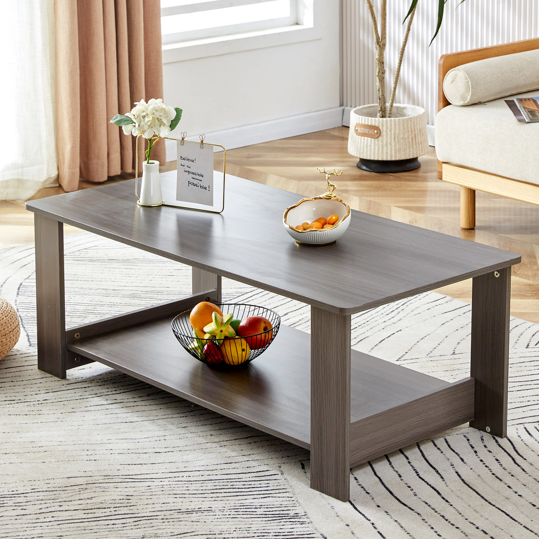 Textured Living Room Center Coffee Table for Home and Office with Storage- Gray_1