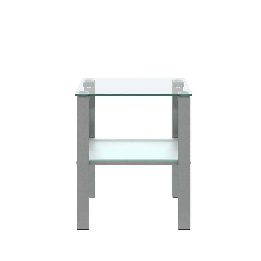 Two Layered Tempered Glass Small Bedroom Corner Home Tea Table- Gray_8