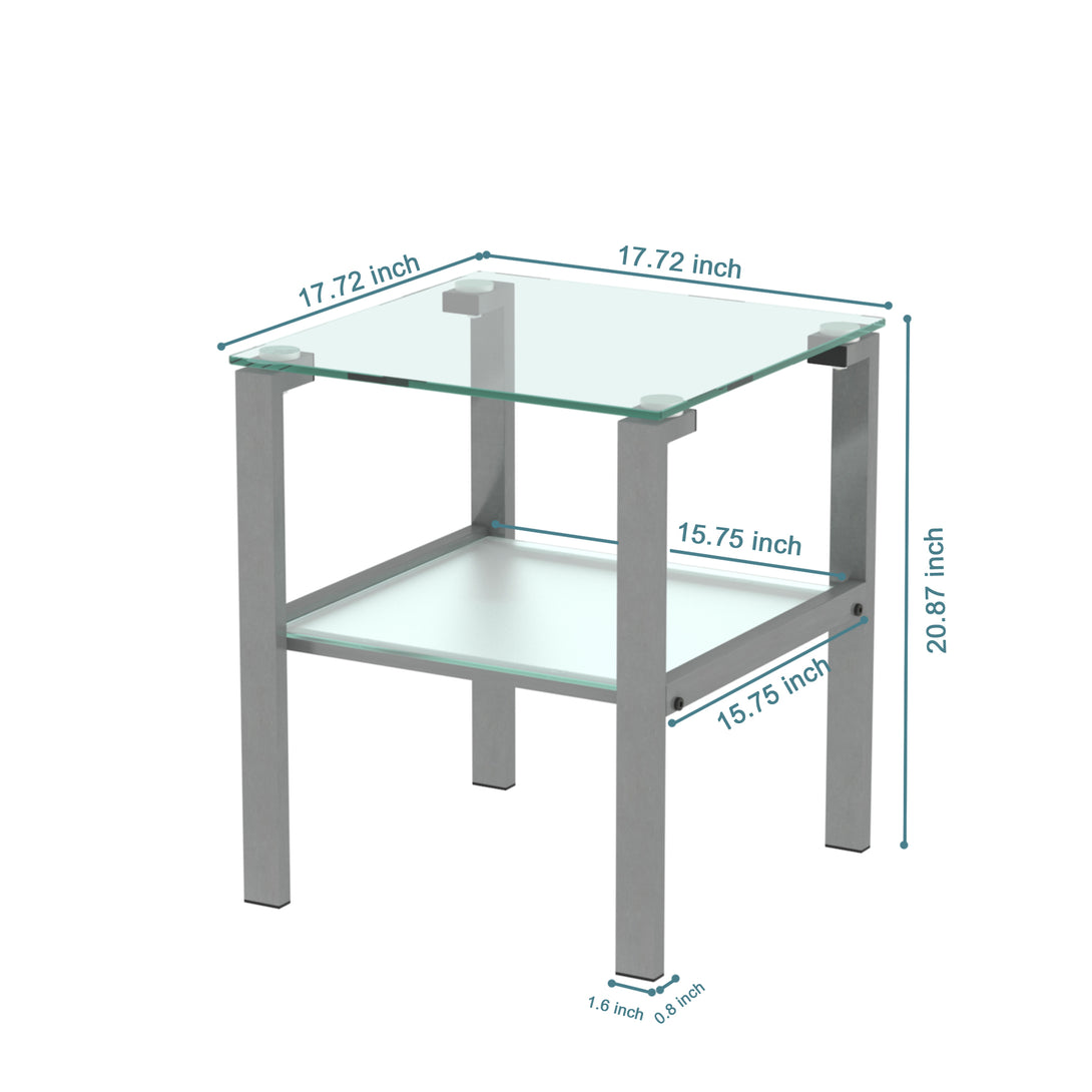 Two Layered Tempered Glass Small Bedroom Corner Home Tea Table- Gray_9