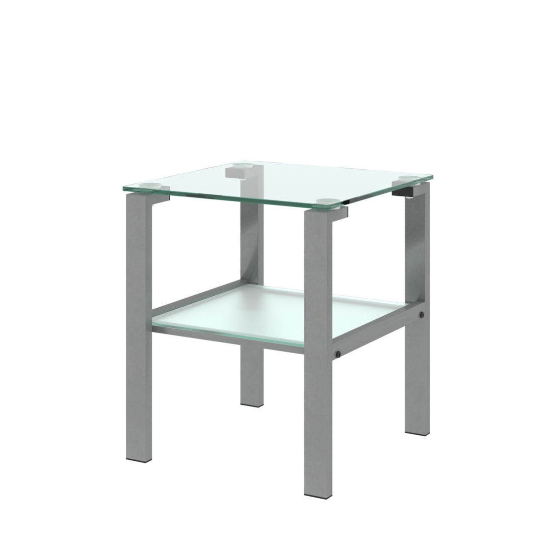 Two Layered Tempered Glass Small Bedroom Corner Home Tea Table- Gray_7