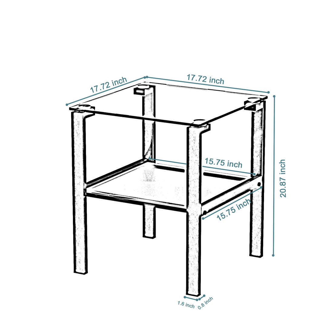 Two Layered Tempered Glass Small Bedroom Corner Home Tea Table- Gray_10