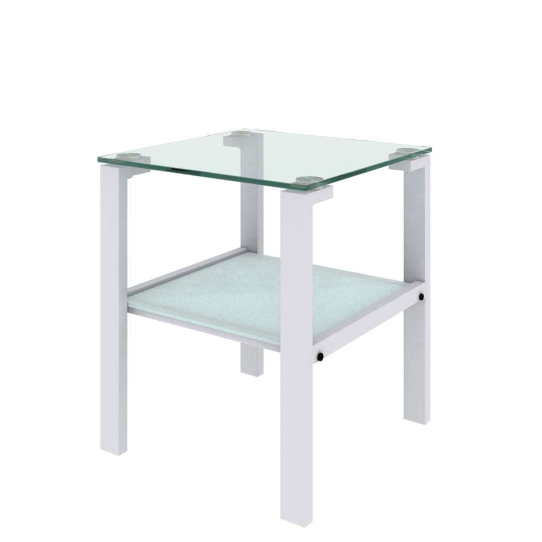 Two Layered Tempered Glass Small Bedroom Corner Home Tea Table- White_4