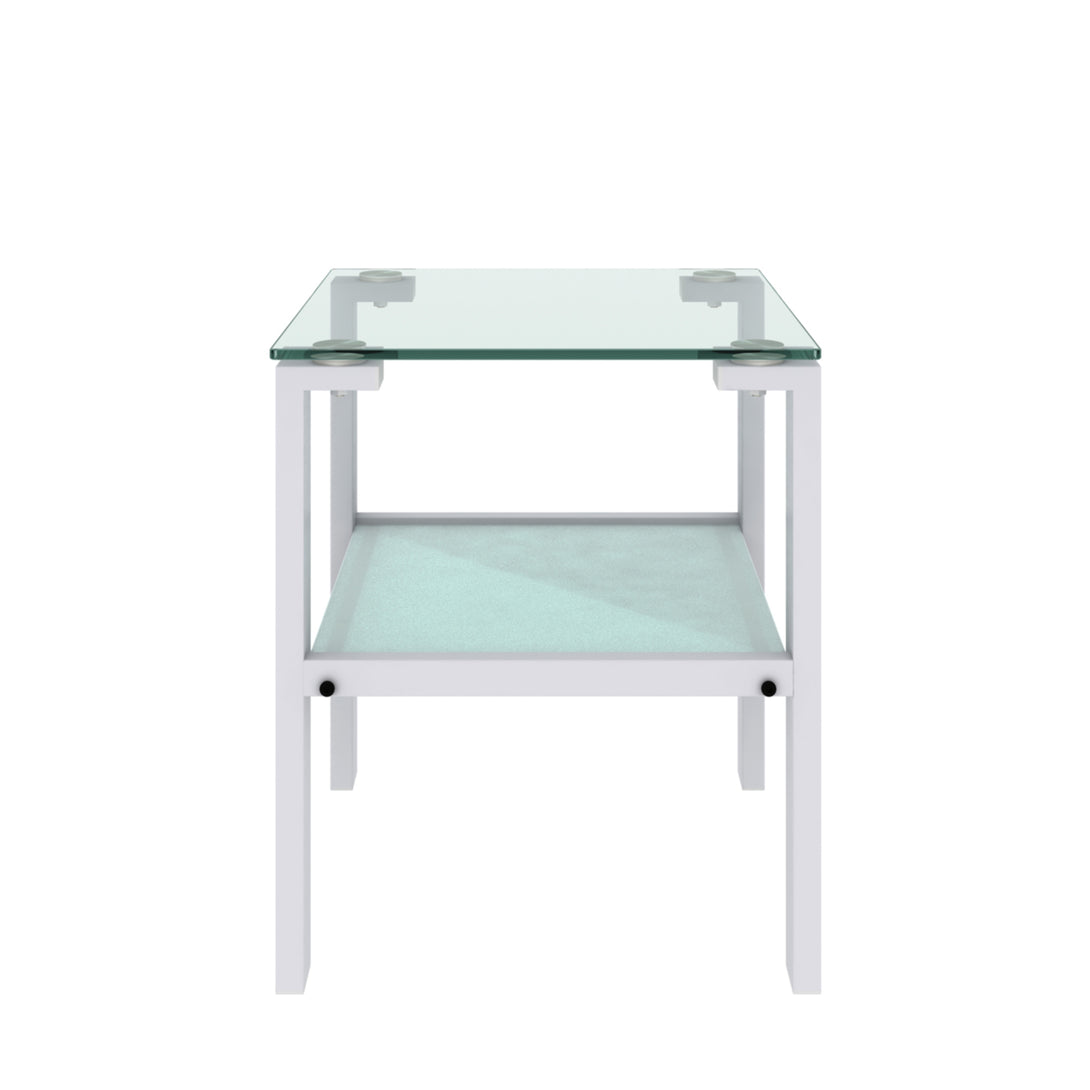 Two Layered Tempered Glass Small Bedroom Corner Home Tea Table- White_5