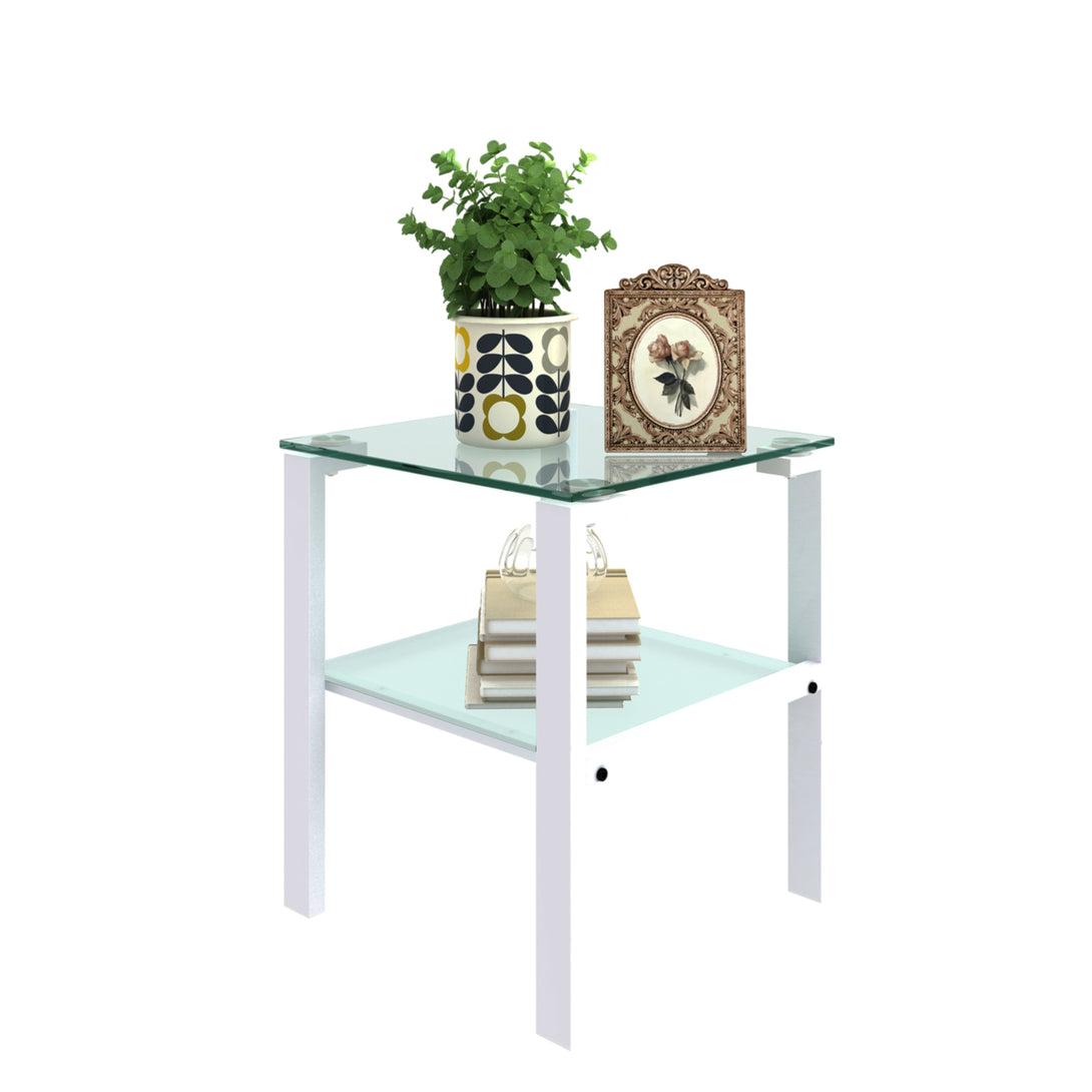 Two Layered Tempered Glass Small Bedroom Corner Home Tea Table- White_3