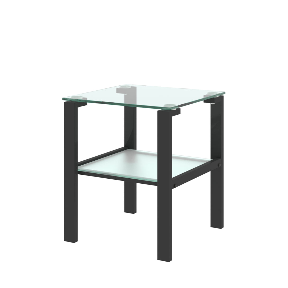 Two Layered Tempered Glass Small Bedroom Corner Home Tea Table- Black_12