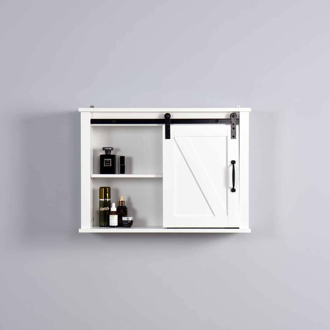 Barn Door Bathroom Wall Mounted Cabinet with Adjustable Shelves- White_3