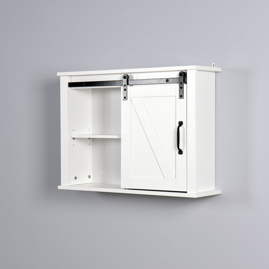 Barn Door Bathroom Wall Mounted Cabinet with Adjustable Shelves- White_4