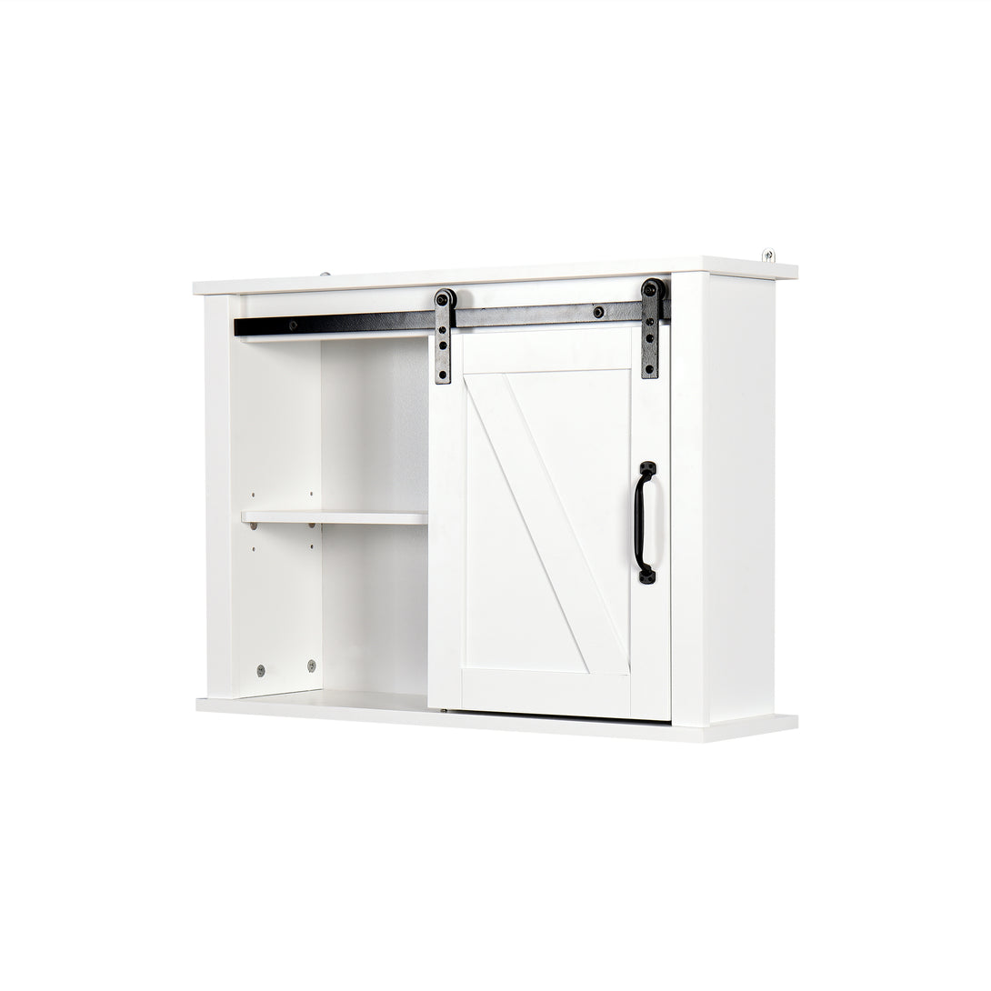 Barn Door Bathroom Wall Mounted Cabinet with Adjustable Shelves- White_8