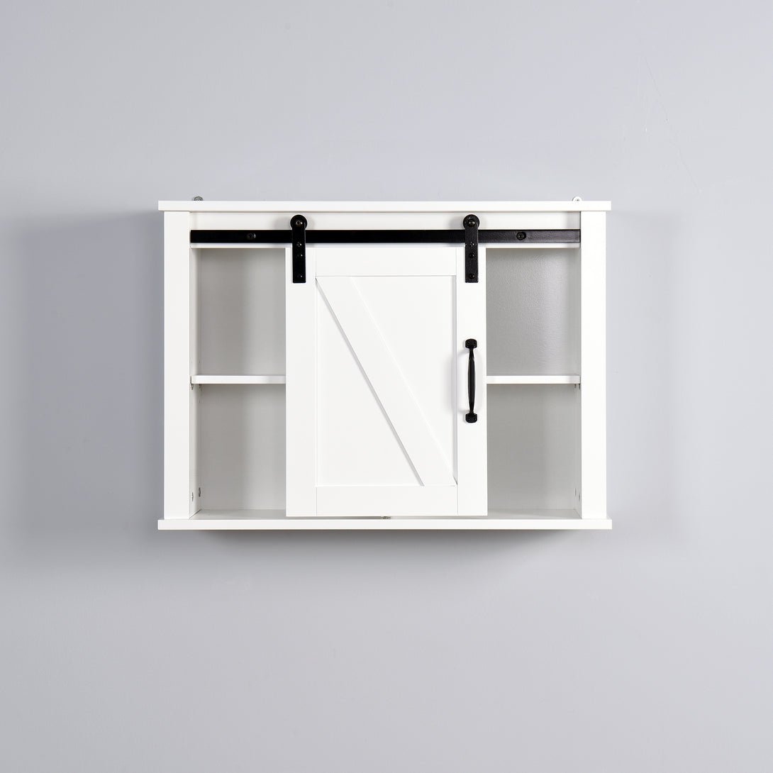 Barn Door Bathroom Wall Mounted Cabinet with Adjustable Shelves- White_1