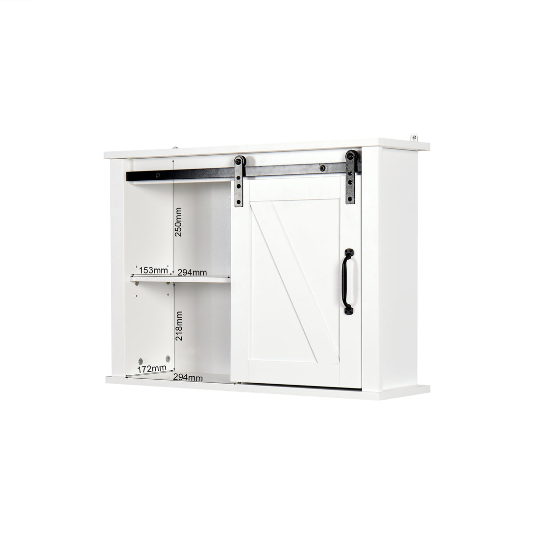 Barn Door Bathroom Wall Mounted Cabinet with Adjustable Shelves- White_10