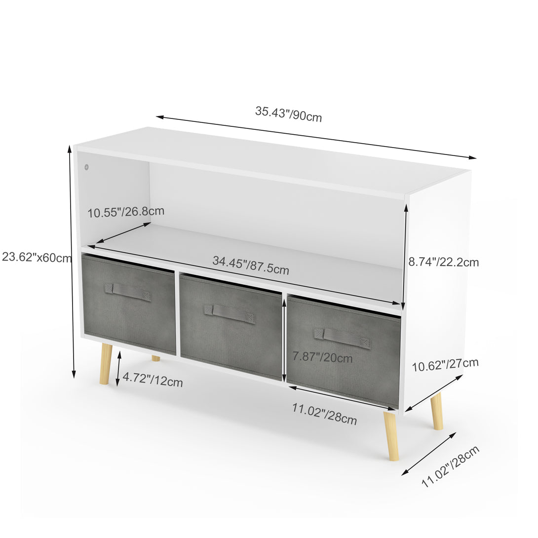 Kid’s Bookcase with Collapsible Drawers Toy Storage Organizer- White+Gray_5