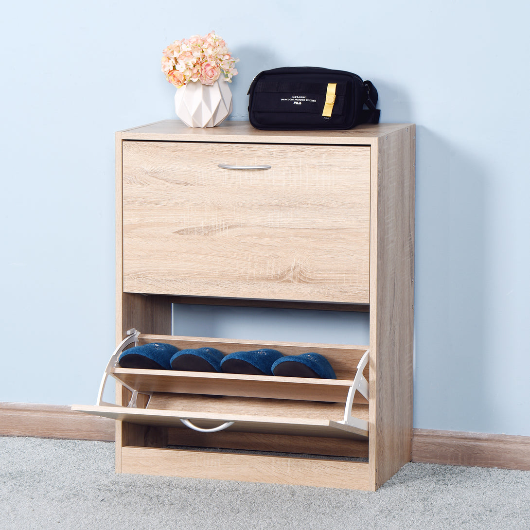 Entryway Wooden Shoe Storage and Cabinet with 2 Flip Doors- Natural_9