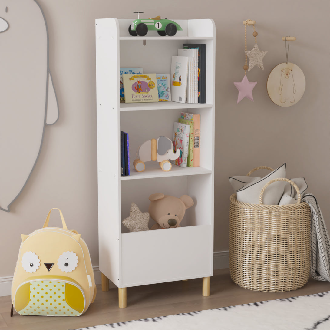 Free Standing 4 Tier Kid’s Bookcase and Toy Storage Organizer in White_2