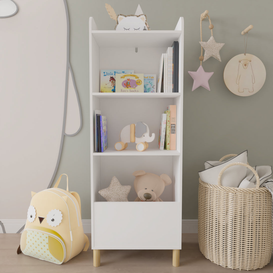 Free Standing 4 Tier Kid’s Bookcase and Toy Storage Organizer in White_1